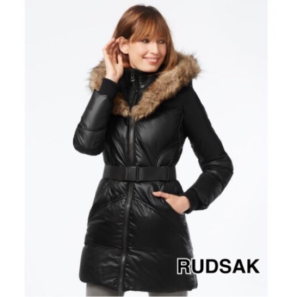 RUDSAK RUD Down Parka Jacket Faux Fur Hood Belted Sz XXL Ski City Winter Luxury - Picture 1 of 12